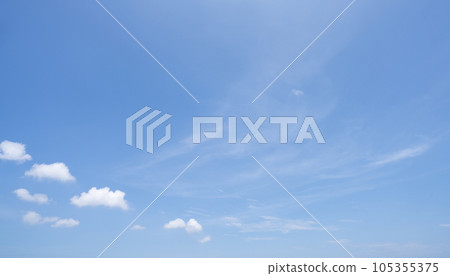 Beautiful blue sky and white cumulus clouds abstract background. Cloudscape background. Blue sky and fluffy white clouds on sunny days. Beautiful blue sky. World Ozone Day. Ozone layer. Summer sky. 105355375