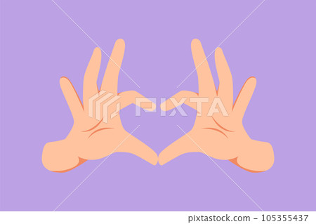 Cartoon flat style drawing of hands making sign or symbol heart by fingers. Beautiful hands with copy space. Love, relationship, romance concept with hand gestures. Graphic design vector illustration 105355437