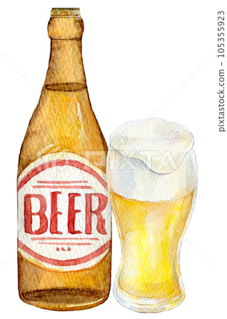 Bottled beer, draft beer, watercolor illustration, craft beer Bottled beer, draft beer, watercolor illustration, craft beer 105355923