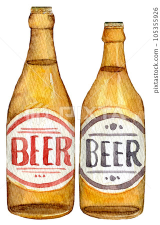Bottled beer, draft beer, watercolor illustration, craft beer Bottled beer, draft beer, watercolor illustration, craft beer 105355926