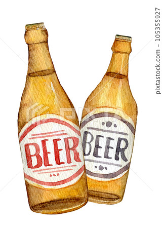 Bottled beer, draft beer, watercolor illustration, craft beer Bottled beer, draft beer, watercolor illustration, craft beer 105355927