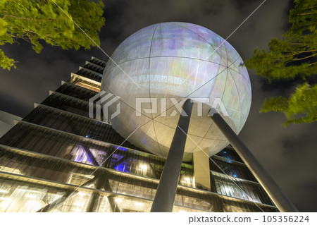Building view of the Taipei Performing Arts Center in Taiwan. it's a modern building combining cube and sphere geometry. 105356224