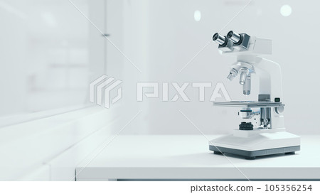 Microscope chemistry. pharmaceutical instrument. microbiology magnifying tool and symbol of chemical science exploration. Space for banner and logo. Science and Technology background, 3D Render. Microscope chemistry. pharmaceutical instrument. microbiology magnifying tool and symbol of chemical science exploration. Space for banner and logo. Science and Technology background, 3D Render. 105356254