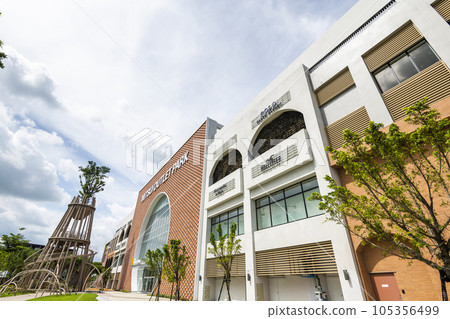 Low angle view of Mitsui Outlet Park in Tainan, Taiwan. it is Mitsui Fudosan's third base in Taiwan. Low angle view of Mitsui Outlet Park in Tainan, Taiwan. it is Mitsui Fudosan's third base in Taiwan. 105356499
