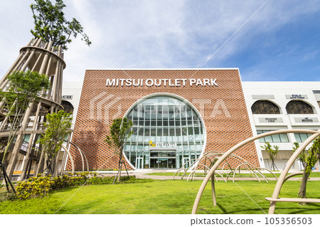 Low angle view of Mitsui Outlet Park in Tainan, Taiwan. it is Mitsui Fudosan's third base in Taiwan. Low angle view of Mitsui Outlet Park in Tainan, Taiwan. it is Mitsui Fudosan's third base in Taiwan. 105356503