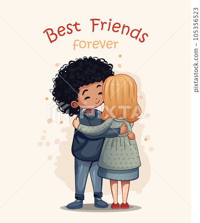 Boy and girl hugging. Friendship Day card Boy and girl hugging. Friendship Day card 105356523