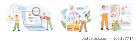 People analysis budget. Calculate financial plan of save income and expense management. Company budget allocation for business or project management. Effective and smart budgeting, education 105357714