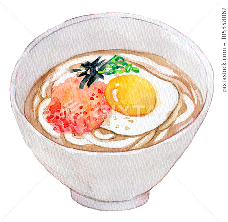 Menta 磨碎的山藥烏冬面水彩插圖 105358062