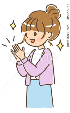 Young woman applauding with a smile upper body no background Young woman applauding with a smile upper body no background 105358067