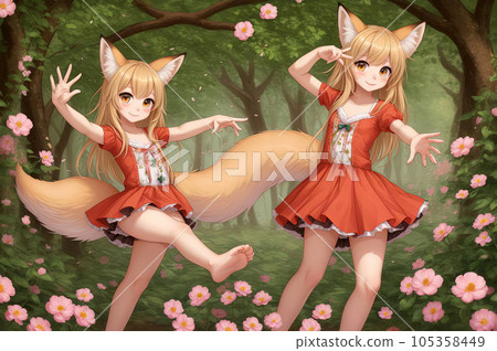 anime girl in the enchanted forest illustration generative ai 105358449