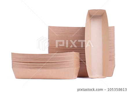 Empty disposable paper fast food tray isolated on white Empty disposable paper fast food tray isolated on white 105358613