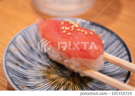 Japanese nigiri sushi. Tasty cod. 105358729