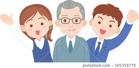 公司員工_年輕男女上班族和老年公司高管，看上去開朗微笑_上半身 105358778