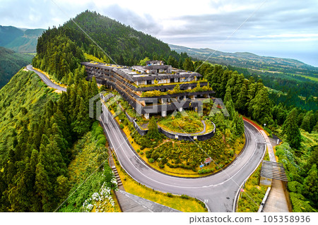 Aerial shot picturesque paradise of Sete Cidades in Azores 105358936