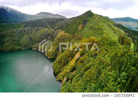 Aerial shot picturesque paradise of Sete Cidades in Azores 105358941