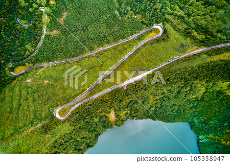 Aerial shot picturesque paradise of Sete Cidades in Azores Aerial shot picturesque paradise of Sete Cidades in Azores 105358947