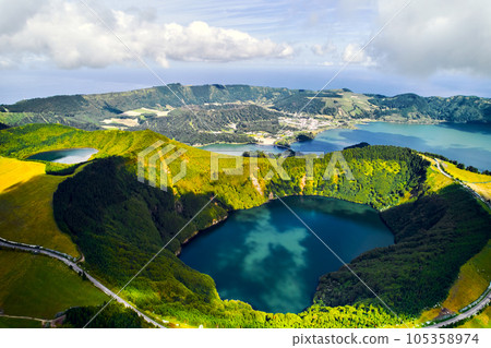 Drone point of view beautiful nature of Azores Island 105358974