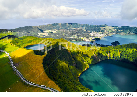 Drone point of view beautiful nature of Azores Island Drone point of view beautiful nature of Azores Island 105358975