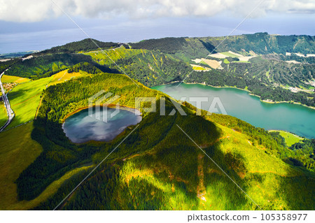 Drone point of view beautiful nature of Azores Island 105358977