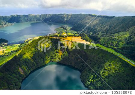 Drone point of view beautiful nature of Azores Island 105358978