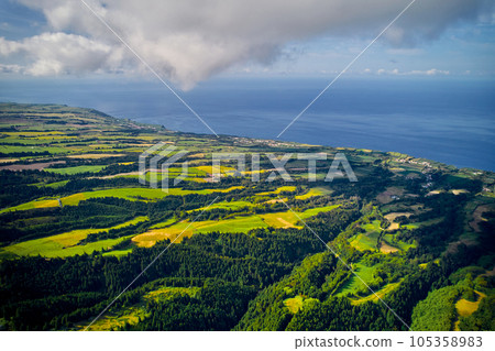 Aerial shot, picturesque nature view of Azores. Portugal Aerial shot, picturesque nature view of Azores. Portugal 105358983