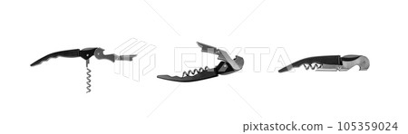 Black Corkscrew Isolated, Wine Bottle Opener, Metal Cork Screw on White Black Corkscrew Isolated, Wine Bottle Opener, Metal Cork Screw on White 105359024