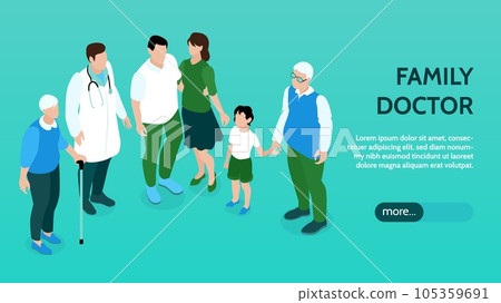 Family Doctor Isometric Banner 105359691