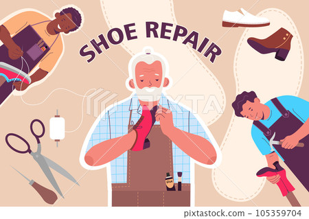 Shoe Repair Flat Collage Composition 105359704