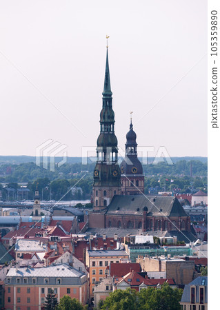 Aerial view of the Church of Saint Peter in Riga 105359890