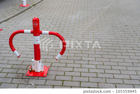 Folding Iron Barrier Prevents Parking, Red Metal Parking Barrier 105359945