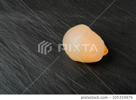 Chewing Gum on Black Plate, Single Fruit Color Bubble Gum, Sweet Pink Bubblegum Top View 105359976