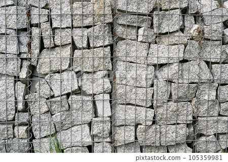 Gabion Stone Fence, Retaining Wall Gabion Baskets, Stones in Wire Mesh, Modern Garden Gravel Border 105359981