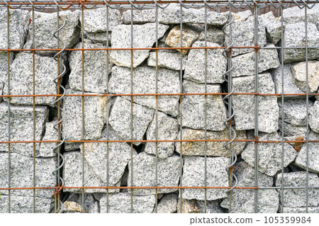 Gabion Stone Fence, Retaining Wall Gabion Baskets, Stones in Wire Mesh, Modern Garden Gravel Border Gabion Stone Fence, Retaining Wall Gabion Baskets, Stones in Wire Mesh, Modern Garden Gravel Border 105359984