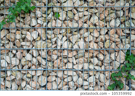 Gabion Stone Fence, Retaining Wall Gabion Baskets, Stones in Wire Mesh, Modern Garden Gravel Border Gabion Stone Fence, Retaining Wall Gabion Baskets, Stones in Wire Mesh, Modern Garden Gravel Border 105359992