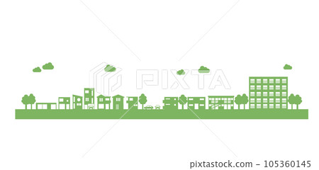描繪住宅區的城市景觀剪影的插圖 105360145