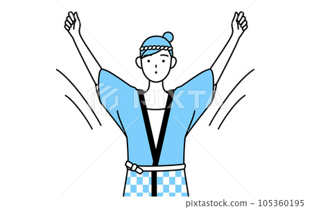 一位穿著夏日節日法衣做廣播練習的女人 105360195