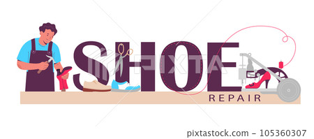 Shoe Repair Flat Text Concept Shoe Repair Flat Text Concept 105360307