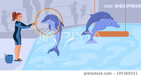 Dolphinarium Flat Illustration 105360331