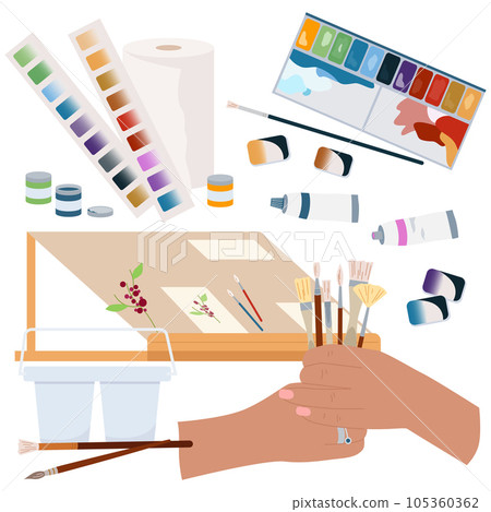 Hands Holding Paintbrushes Composition 105360362