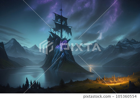 The scene is set in the majestic realm of Valhalla The scene is set in the majestic realm of Valhalla 105360554