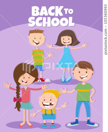 cartoon happy elementary age children with back to school caption cartoon happy elementary age children with back to school caption 105360993