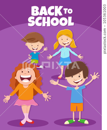 cartoon happy children with back to school caption cartoon happy children with back to school caption 105361003