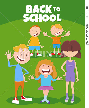 cartoon happy children with back to school caption cartoon happy children with back to school caption 105361005