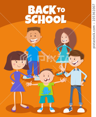 cartoon happy children with back to school caption cartoon happy children with back to school caption 105361007