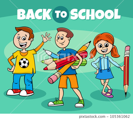 cartoon children characters with back to school caption cartoon children characters with back to school caption 105361062
