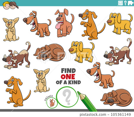 one of a kind game with funny cartoon dogs 105361149