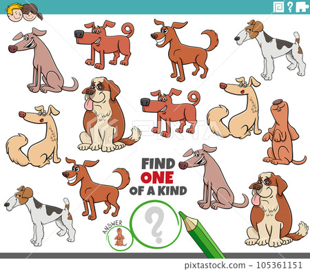 one of a kind task with funny cartoon dogs 105361151