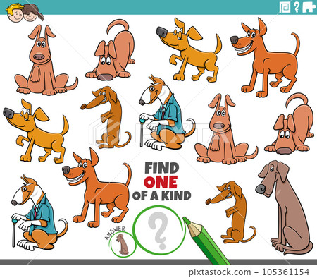 one of a kind task with funny cartoon dogs 105361154