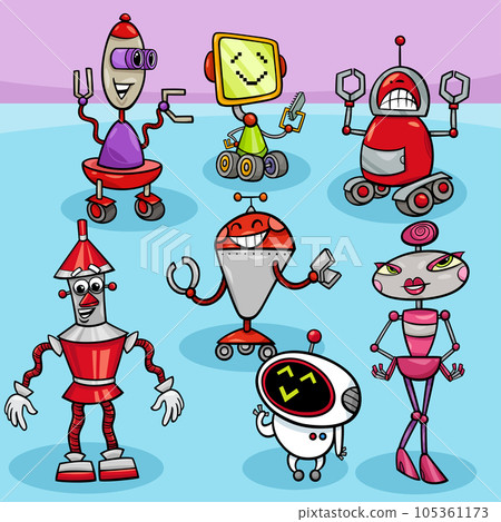 cartoon funny robots and droids characters group cartoon funny robots and droids characters group 105361173