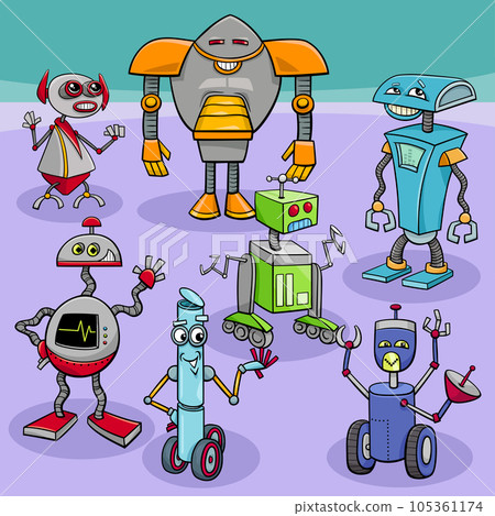cartoon colorful robots and droids characters group cartoon colorful robots and droids characters group 105361174